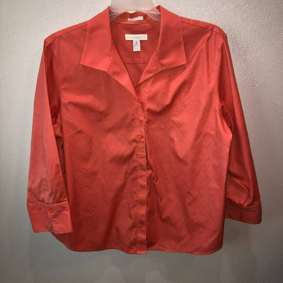 Chicos Shirt Salmon 3/4 Sleeve Button Down Size No Iron Top Size XXL 4 Cotton - Picture 8 of 9
